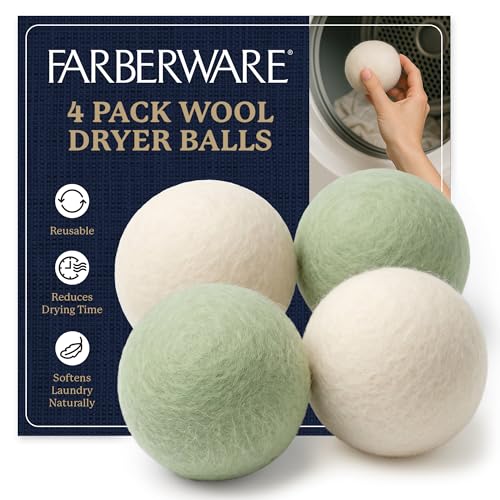 Farberware Wool Dryer Balls, 4-Pack, Reusable - color: White/Green