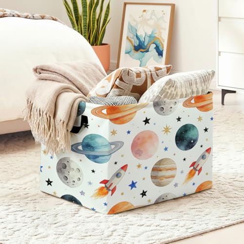 Rocket Planet Foldable Laundry Basket Hamper with Handles, 56L Large Capacity Toy Storage Organizer, Collapsible Clothes Hamper for Home Decor and Bedroom Organization. - color: Rocket Planet