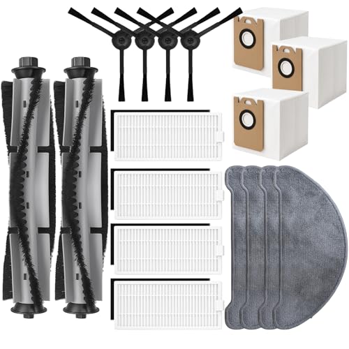 Replacement Parts Kit for HONITURE Q6 Pro, for Laresar L6 Pro, for AIRROBO T10+, for Neabot N2 Robot Vacuum Accessories,2 Main Brush, 4 Side Brush, 4 Hepa Filter, 4 Mop Pad,3 Dust Bag