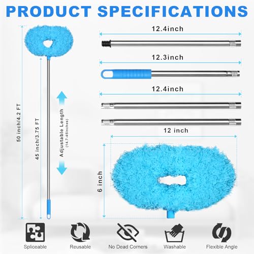 Storystore Ceiling Fan Cleaner Duster, Adjustable Microfiber Duster - color: Round&round-blue, size: 4.2FT