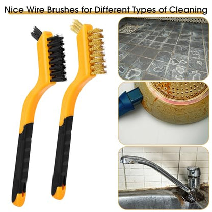 Wire Brush for Cleaning, Small Brass Steel Nylon Brush, Metal Rust Remover - color: Yellow+3 Mixed Color
