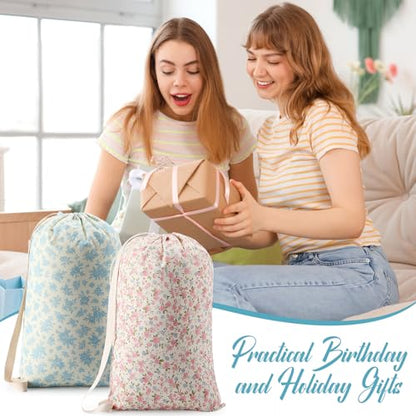 Satinior 2 Pcs Floral Laundry Bag Backpack for Dorm Travel 29" x 18" Canvas - style: Floral