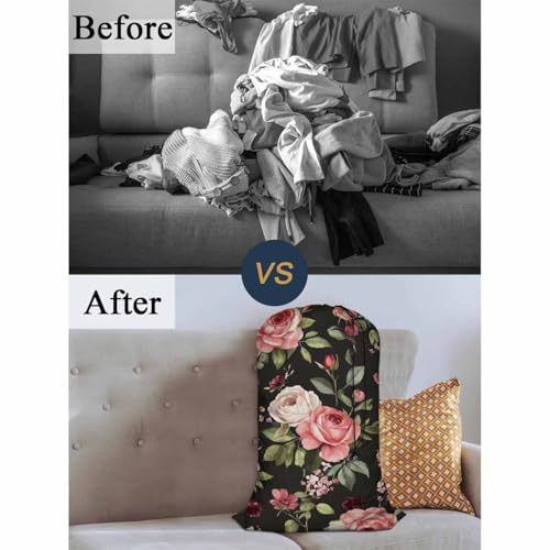 Swono Flower Laundry Bag Large Heavy Duty Laundry Backpack with Adjustable Drawstring Closure Watercolor Spring Flowers Roses And Leaves Pattern Heavy Duty Travel Laundry Bag, Large Laundry Hamper - color: Flower