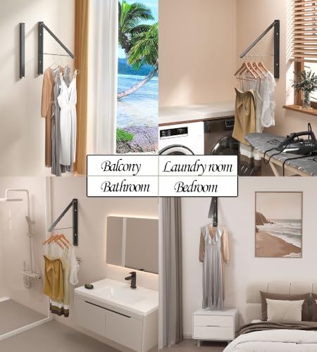 Dr.DJ Clothes Drying Rack Wall Mounted, Retractable & Foldable Clothes Hanger for Laundry Room Organization and Storage, Clothes Hanger Rack for Dorm, Closet, Balcony, Laundry Room(2Pack, Black) - color: Black 2racks