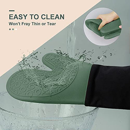 Silicone Oven Mitts - 14.6" Heat Resistant Oven Gloves for Baking, Cooking - color: Midnight Green & Black, size: 14.6in Oven Mitts
