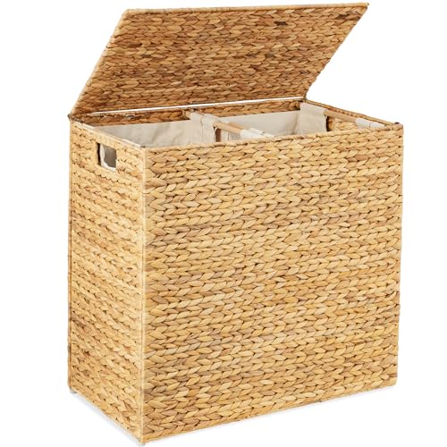 Best Choice Products Large Laundry Hamper with Lid, Natural Handwoven Hyacinth Laundry Basket, W/Removeable & Washable Liner Bag, Portable, Handles, 30 Gallon (114 liters) - Natural - color: Natural, size: Large, 114L