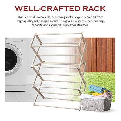 Peaceful Classics Wooden Folding Laundry Rack, 52" x 36" x 16" - size: Medium
