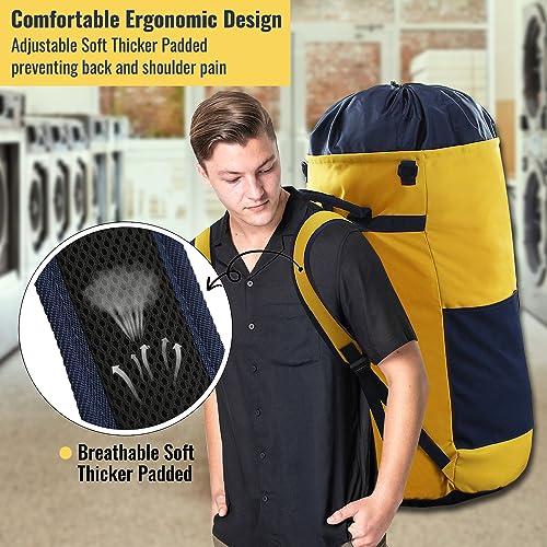 Laundry Bag Backpack 125L Extra Large, Heavy Duty 900D Coated Oxford Fabric, 3 Pockets Durable Travel Laundry Bags with Soft Padded Shoulder Straps for College Dorm, Apartment, Laundromat (Yellow) - color: Yellow