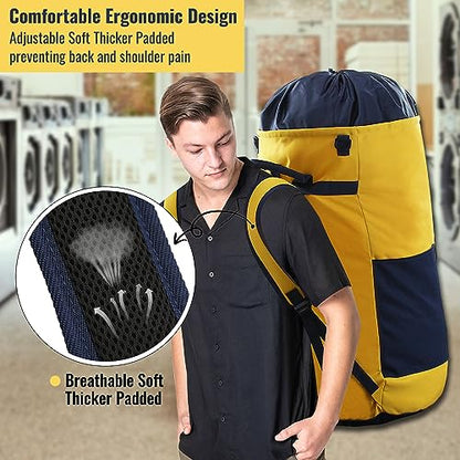 Laundry Bag Backpack 125L Extra Large, Heavy Duty 900D Coated Oxford Fabric, 3 Pockets Durable Travel Laundry Bags with Soft Padded Shoulder Straps for College Dorm, Apartment, Laundromat (Yellow) - color: Yellow