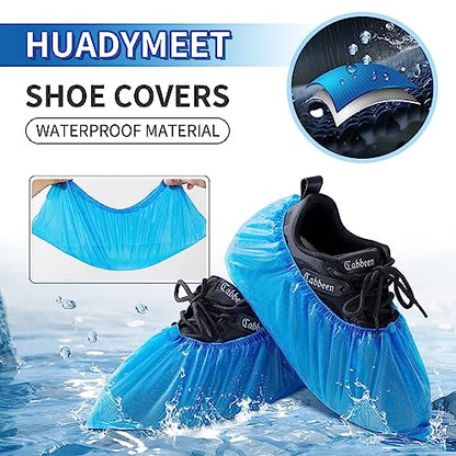 HUADYMEET Disposable Shoe Covers 500 Pairs, Non Slip Waterproof, Blue,Large - color: Blue, size: 1000Pack