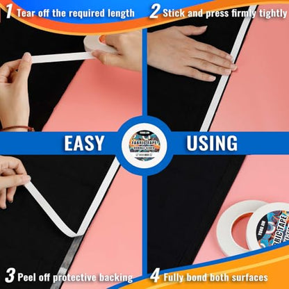 YONGJIN Double-Sided Fabric Tape,Hem Tape No Sew No Iron,3/5"+1" (2 Rolls) - size: 3/5inch+1inch