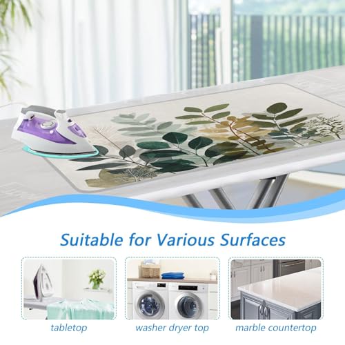 Beige Boho Style Leaves Ironing Mat Portable Ironing Pad Blanket with Silicone Iron Rest for Table Top Travel Heat Resistant Double-Side Using Large 47x28 Inch Foldable - color: Beige Boho Style Leaves