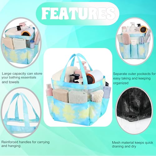 Mesh Shower Caddy Portable - 9 Pockets, Shower Bag for Dorm Room Camping - color: gradient green