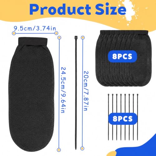8 Pcs Lint Traps for Washing Machine Hose with 8 Pcs Tie Strap Nylon Mesh - color: Black