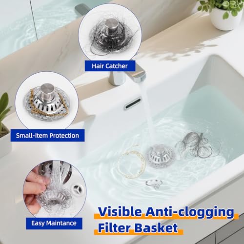Universal Bathtub Drain Stopper, Brass Metal Shower Hair Catcher, Chrome - color: Chrome Finish with Transparent Edge