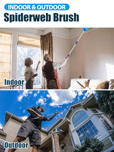 Cobweb Duster with Extension Pole, Outdoor Spider Web Brush with 6 ft Long Handle, Metal Cob Web Remover for High Ceilings Fans Indoor Cleaning, Medium-Stiff Bristles Dust Brush, Lightweight Cleaner - size: 6 FT