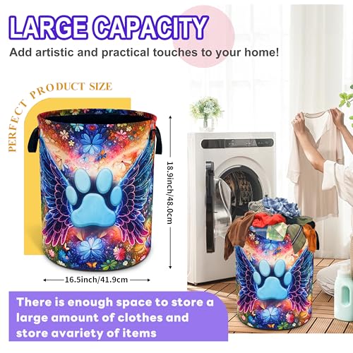 Cat Dog Paw Prints Laundry Basket Foldable Oxford Cloth 18.9 x 16.5 Inch - color: Pet Paw Prints