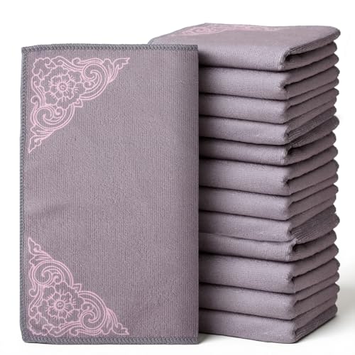 YUA Microfiber Cleaning Cloth 12 Pack,Microfiber Towels Cleaning,Microfiber Towels for Cars,Absorbent Dish Washing Cloth,Reusable Cleaning Cloths Lint Free (Gray Corner Flower) - style: Gray Corner Flower