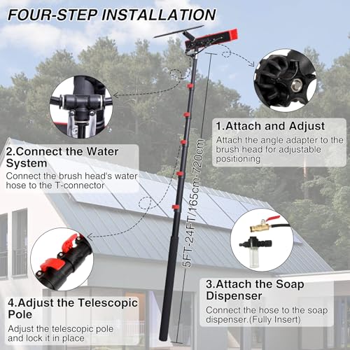 24FT Solar Panel Cleaning Brush with Telescopic Water Fed Pole