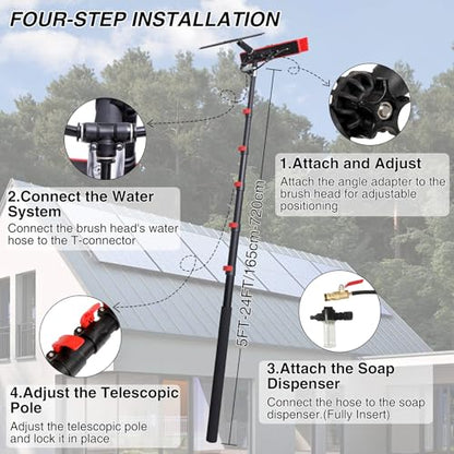 24FT Solar Panel Cleaning Brush with Telescopic Water Fed Pole