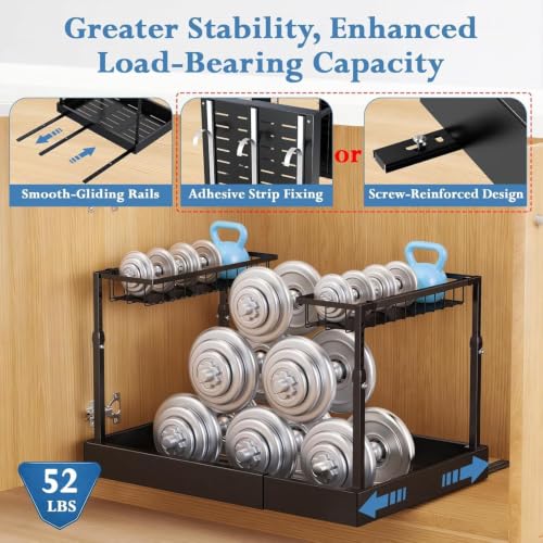 Under Sink Organizer, 2-Tier Slide Out kitchen Storage Metal Shelf, Black - size: Large