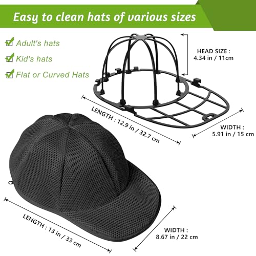 Eiito Hat Washer Cage, 1 Pack Black Ball Cap Washer for Adult & Kids - color: With Mesh Black 1 Pack