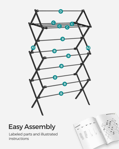 SONGMICS Foldable Clothes Drying Rack, 29.5 x 14.6 x 53.1 Inches - color: Black, size: 29.5" W