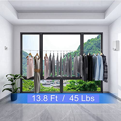 Retractable Clothesline Clothes Line Retracting Outdoor/Indoor, Heavy Duty Stainless Steel Adjustable Drying Rope Wire Dryer with ABS case+Aluminum, Self Adhesive Wall Mount 13.8 Feets Black - color: 1 Black