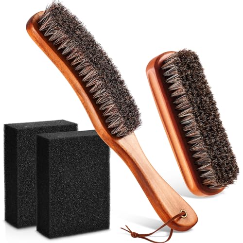 4 Pcs Horsehair Felt Hat Brush Kit with Cleaning Sponge Cowboy Clean Hat Wood Fedora Hat Cleaning Set Baseball Cap Lint Brush Remove Dust for Hair Furniture Suits Clothes(Style A) - style: Style A