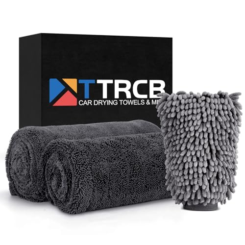 TTRCB 2 Pack 1300 GSM Car Drying Towels (36" x 24"), Microfiber Towels for Cars, Ultra-Absorbent, Streak Free, Car Wash Mitt, Car Detailing Supplies, Car Wash Kit, Car Cleaning Supplies Kit for SUV,RV - color: Grey, size: 36" x 24"