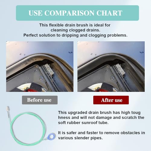 Auto Sunroof Drain Cleaning Tool, Tube Cleaning Brush Slim Drain Dredging Tool, Flexible Drain Brush Long Pipe Cleaners, Pipe Drain Dredge Cleaning Tool for Car Sunroof, Windshield Drain Hole (118")