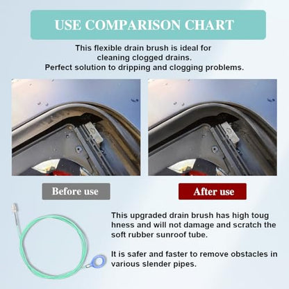 Auto Sunroof Drain Cleaning Tool, Tube Cleaning Brush Slim Drain Dredging Tool, Flexible Drain Brush Long Pipe Cleaners, Pipe Drain Dredge Cleaning Tool for Car Sunroof, Windshield Drain Hole (118")