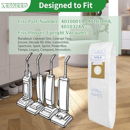 12 Pack Type A Vacuum Bags Replacement for Hoover Convertible, Decade 80, Concept One, Concept Two Upright Vacuum Cleaners, Replace Part 4010001A, 4010100A, 4010324A