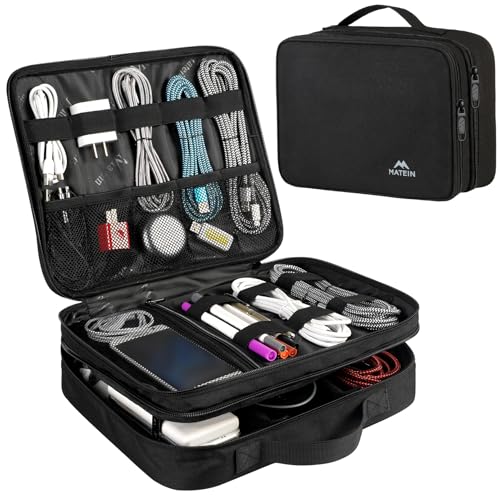MATEIN Cable Organizer Bag, Large Travel Storage Bag, Sturdy Tool Case - color: Antique Black, size: Large