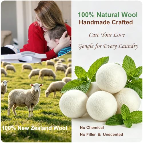 Wool Dryer Balls 6 Pack, 100% New Zealand Wool to Core - color: 2.6"-white-6pcs