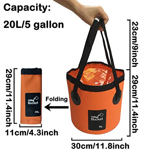 Sunglow Collapsible Fishing Bucket, 3&5 Gallons Multifunctional Portable Wash Basin - Folding Water Container for Camping-Gardening - color: 20l/5gallon(orange)