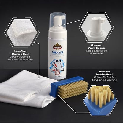 London Shine Sneaker Cleaner Kit 4.74 oz – Waterless White Shoe Cleaner with Brush & Microfiber Cloth – Deep Cleaning Kit for Sneakers, Leather, Mesh, Canvas & Boots