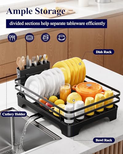 Kitsure Multi-Functional Dish Drying Rack, 15.7" x 12.0" x 5.5", Black - color: Black