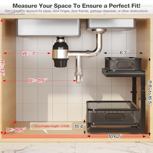 2-Pack Under Sink Storage Organizer with 2-Tier Slide Out Drawer, Sophisticated Mesh Pull Out Shelf for Kitchen & Bathroom, Fits Small Items, Upgraded Arched Track for Smooth Gliding(Patented) - color: Black, size: 2 Pack-15.4"Dx11.8"-16.5"H