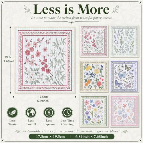 Shwing Swedish Dishcloths for Kitchen 6 Pack Vintage Floral Botanical Butterfly Reusable Paper Towels Kitchen Towels Dish Cloths for Washing Dishes Washable Quick Drying Absorbent Cleaning Cloths - color: Botanical Butterfly