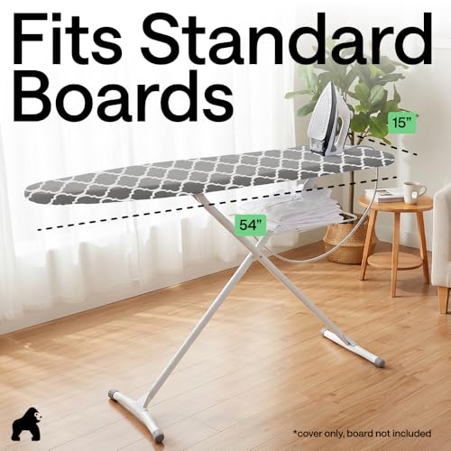 GORILLA GRIP Padded Ironing Board Cover, 15x54 Quatrefoil - color: Quatrefoil: Gray/White, size: 15" X 54"