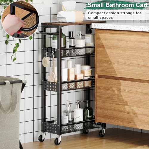 Laundry Room Slim Rolling Cart with Wheels for Between Washer and Dryer Gap - color: Classic Black, size: 7.1″ Wide