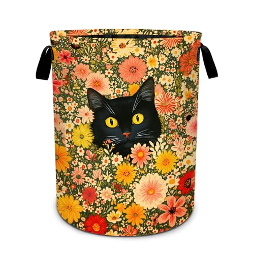 Cat Flower Laundry Basket Waterproof Laundry Hamper Foldable Laundry Bag with Handles for Bedroom, Bathroom, Office, Clothes Storage - color: Cat Flower
