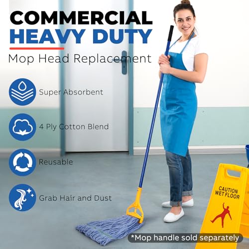 Onesimus 20 oz Mop Head Replacement, Industrial Mops for Floor Cleaning Heavy Duty 4-Ply Cotton Blend Looped End Wet Mop Refills 1.25 in Universal Headband Fit Most Handles, 3 Pack Large Blue - size: 3 Count (20 Ounce)