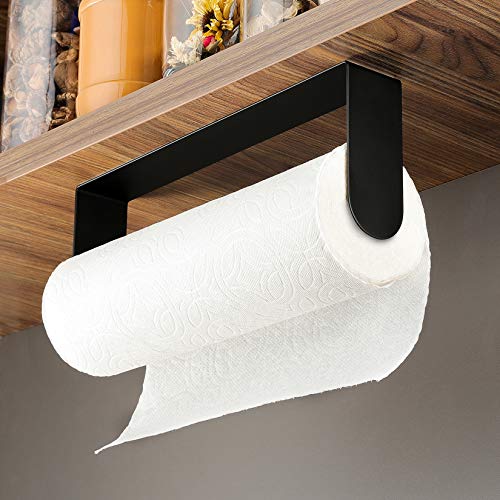 ZUNTO Black Paper Towel Holder, Self Adhesive, for Wall or Under Cabinet - color: Black/Adhesive