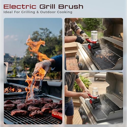 Electric Grill Brush, 100W High Power Cordless BBQ Cleaner with 300ml Water Spray Tank, IPX8 Waterproof Automatic Scrubber for Gas Charcoal Grills, 2-Speed Rechargeable Power Brush with Scraper