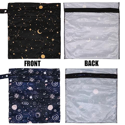 2pcs Travel Waterproof Laundry Bag, Cloth Diaper Wet Dry Bags with Handle & 2 Zipper Pockets, Reusable Washable Dirty Clothes Bag for Baby Adult Travelling Hanging, Bathing Beach Pool Daycare - color: Galaxy