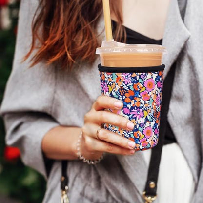 Reusable Insulated Neoprene Iced Coffee Cup Sleeve, Durable Drink Sleeve for Cold Beverages, Beverage Holder for Iced Coffee (Bloom Frenzy) - color: Bloom Frenzy