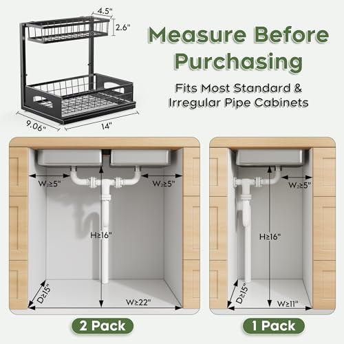 Under Sink Organizer, 1-Pack L-Shaped Metal Pull-Out Drawers for Kitchen - color: Black, size: 1 Pack