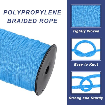 MECCANIXITY 3/16 Inch Braided Polypropylene Rope 328ft Lake Blue - color: Lake Blue, size: 3/16 Inch